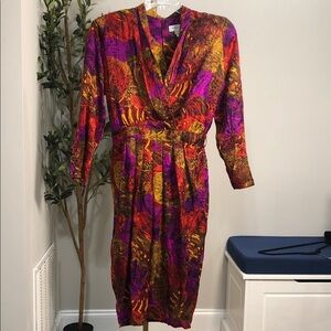 Nora Noh Vintage Vibrant Long Sleeve Dress with Multicolor Design (V1)
